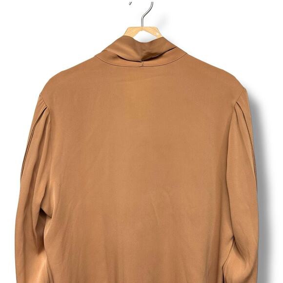 Kobi Halpern Tara Blouse Silk Women Sz Large Long Sleeve Fringed Tie Neck Copper - Picture 5 of 16